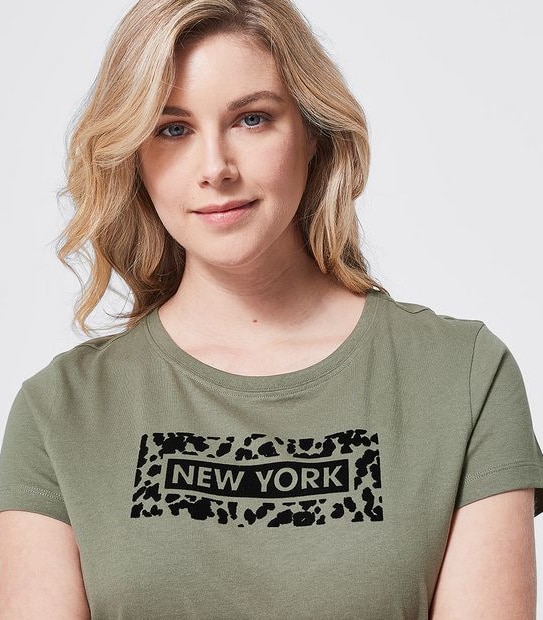 Printed Organic Cotton T-Shirt - Olive Green New York