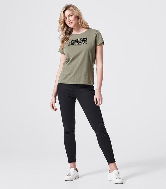 Printed Organic Cotton T-Shirt - Olive Green New York