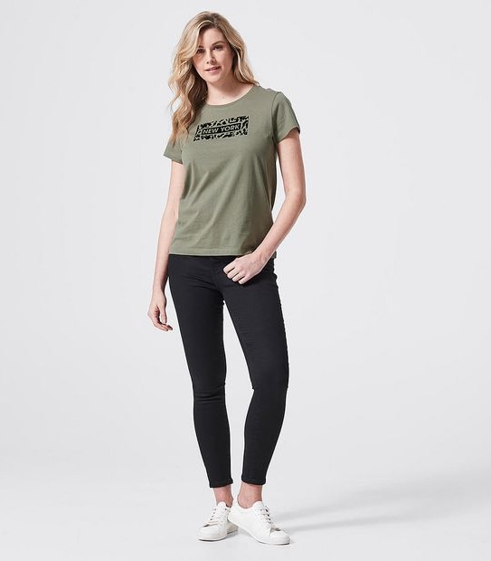 Printed Organic Cotton T-Shirt - Olive Green New York