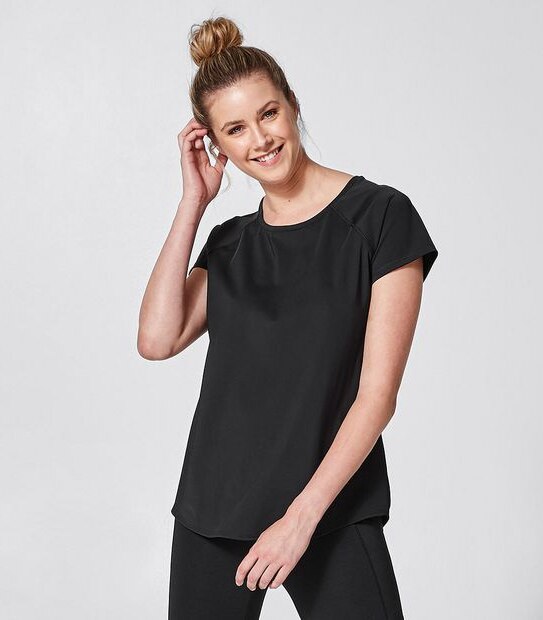 Active Raglan Sleeve Mesh Panel T-Shirt - Black