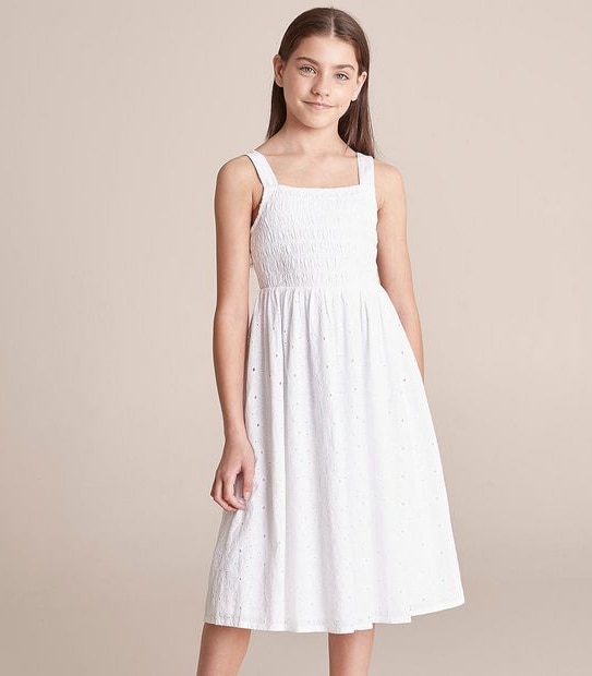 Shirred Broderie Dress