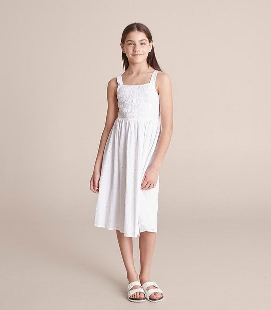 Shirred Broderie Dress