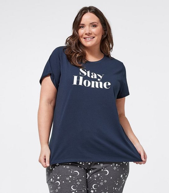 Fuller Figure Stay At Home Sleep T-Shirt - Navy Blue