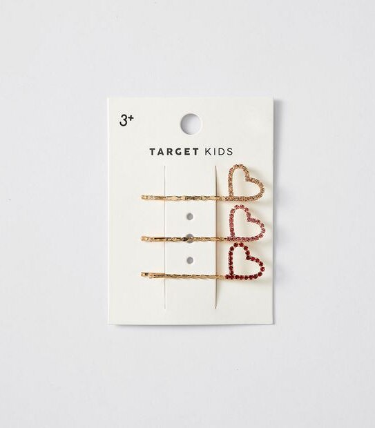 Kids Gem Hearts Hairclips 3 Pack