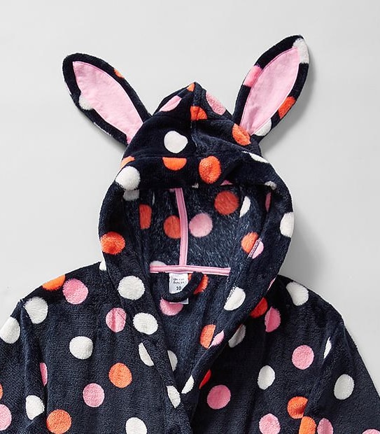 Spot Coral Fleece Dressing Gown With Bunny Ears