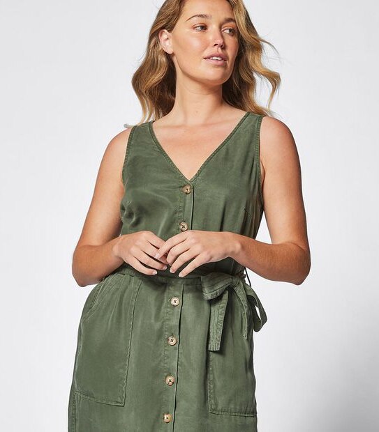 V-Neck Button Through Dress