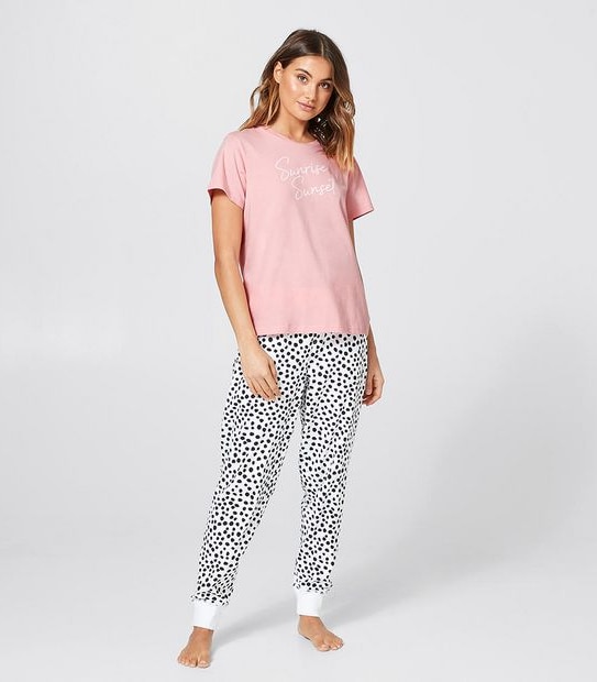 Short Sleeve and Long Leg Pyjama Set - Pink Spotted Sunrise Sunset