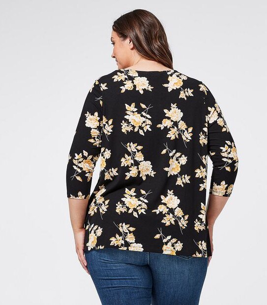 Belle Curve Pleat Front Top - Black Floral