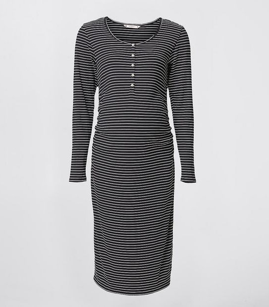 Maternity Long Sleeve Ribbed Bodycon Dress - Black/White Stripe