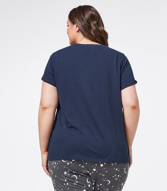 Fuller Figure Stay At Home Sleep T-Shirt - Navy Blue