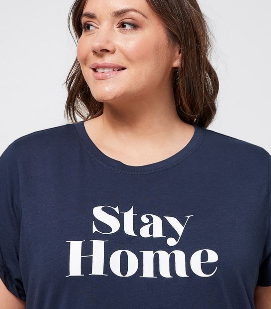 Fuller Figure Stay At Home Sleep T-Shirt - Navy Blue