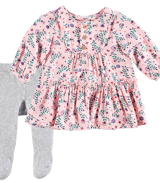 Floral Print Dress And Tights Set