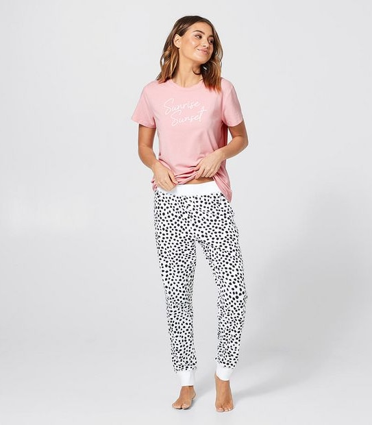 Short Sleeve and Long Leg Pyjama Set - Pink Spotted Sunrise Sunset