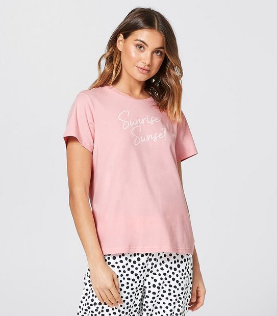 Short Sleeve and Long Leg Pyjama Set - Pink Spotted Sunrise Sunset