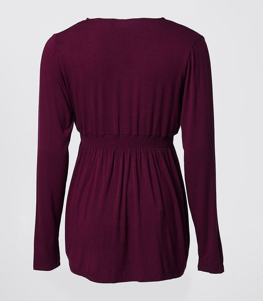 Maternity Long Sleeve Shirred Top - Burgundy Red