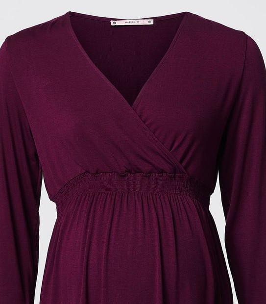 Maternity Long Sleeve Shirred Top - Burgundy Red