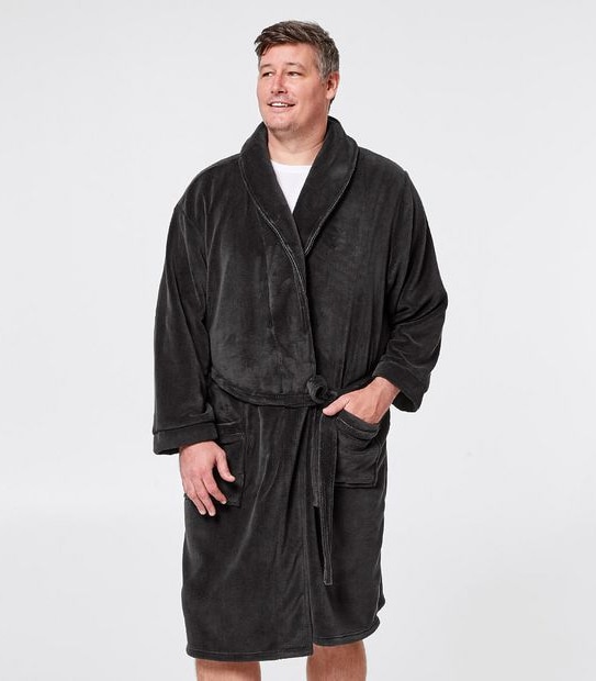 Mr Big Fleece Dressing Gown - Charcoal