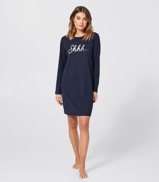 Long Sleeve T-Shirt Nightie - Navy Blue Shhh...