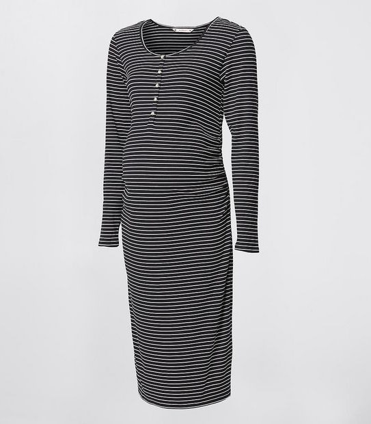 Maternity Long Sleeve Ribbed Bodycon Dress - Black/White Stripe