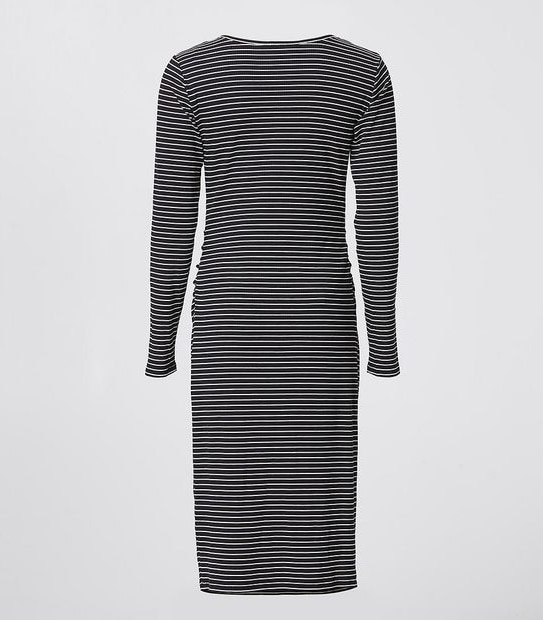 Maternity Long Sleeve Ribbed Bodycon Dress - Black/White Stripe