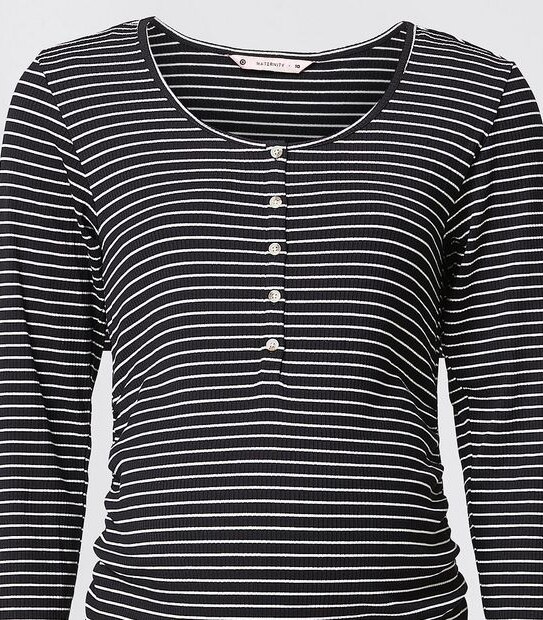 Maternity Long Sleeve Ribbed Bodycon Dress - Black/White Stripe