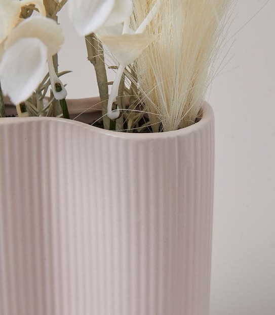 Faux Dried Flowers in Ribbed Vase
