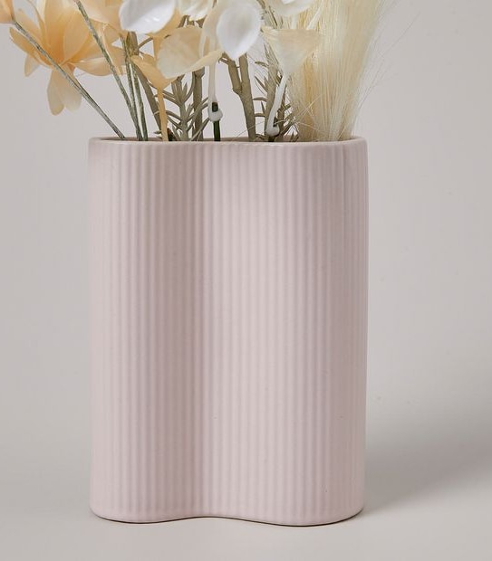 Faux Dried Flowers in Ribbed Vase