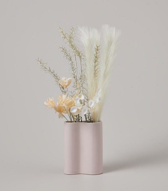 Faux Dried Flowers in Ribbed Vase