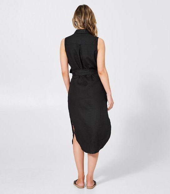 Linen Shirt Dress - Black 3 of 4