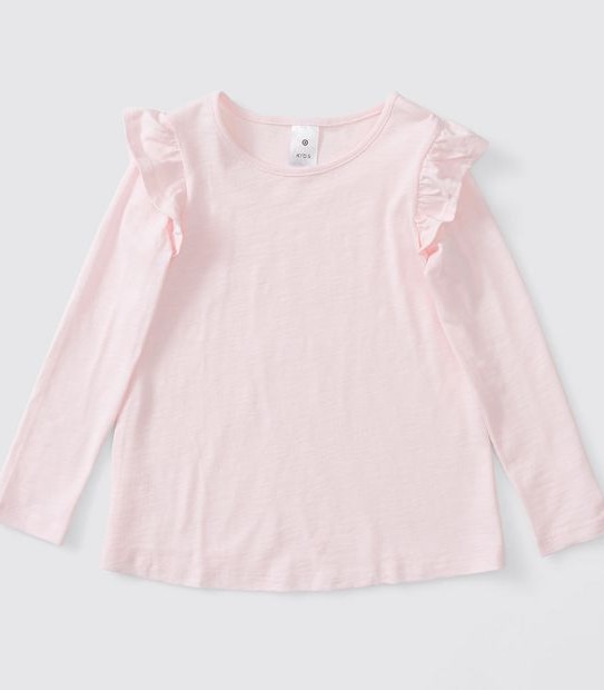 Organic Cotton Long Sleeve Frill Shoulder Top - Pink