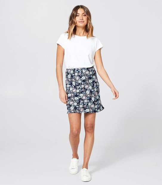 Lily Loves Bias Slip Mini Skirt - Black Retro Floral