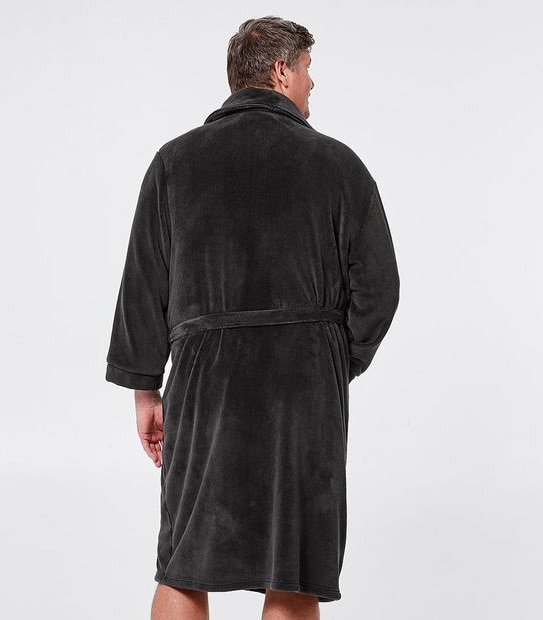 Mr Big Fleece Dressing Gown - Charcoal