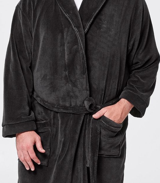Mr Big Fleece Dressing Gown - Charcoal
