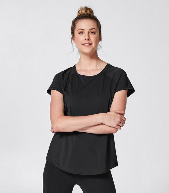Active Raglan Sleeve Mesh Panel T-Shirt - Black