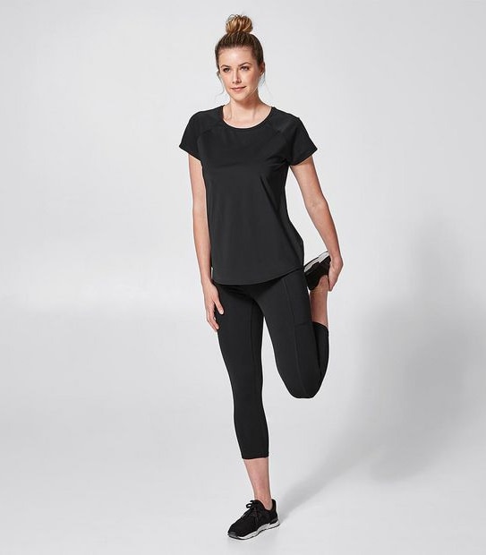 Active Raglan Sleeve Mesh Panel T-Shirt - Black