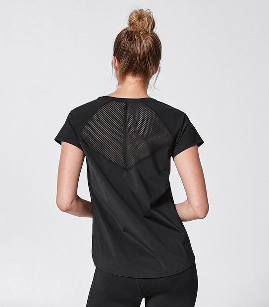 Active Raglan Sleeve Mesh Panel T-Shirt - Black
