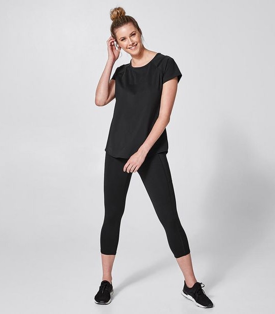 Active Raglan Sleeve Mesh Panel T-Shirt - Black