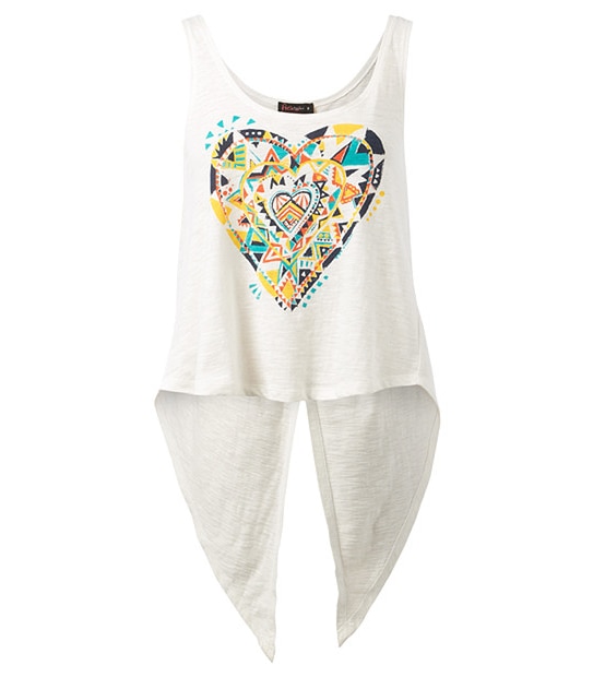 Free Fusion Heart Print Open Wrap Back Tank - White
