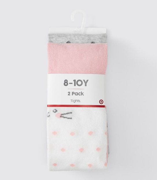 Girls 2 Pack Print Knit Tights - Pink/Grey