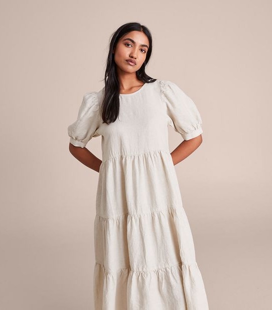 European Linen Tiered Midi Dress