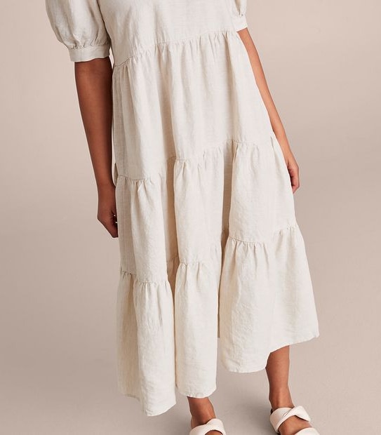 European Linen Tiered Midi Dress