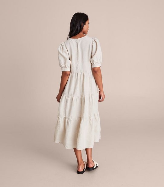 European Linen Tiered Midi Dress