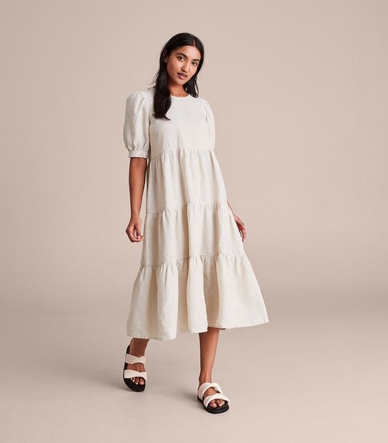 European Linen Tiered Midi Dress