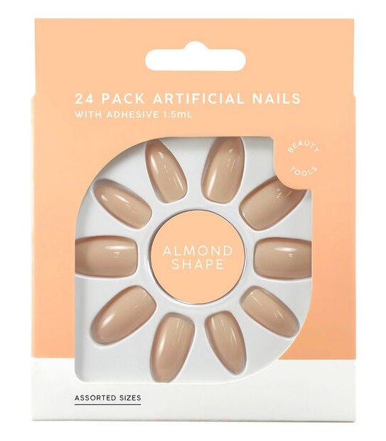 24 Pack Almond Shaped Artificial Nails - Beige Gloss