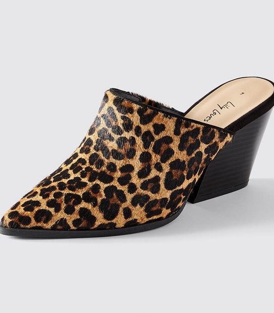 Lily Loves Daryn Cuban Heel Mules - Brown Leopard