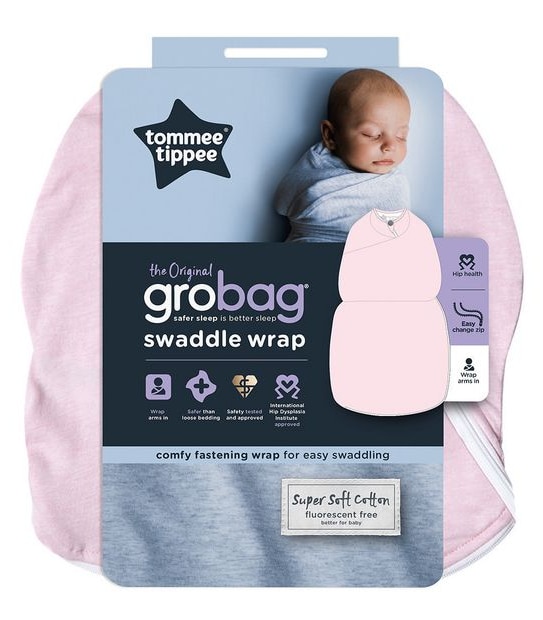 Tommee Tippee The Original Grobag Swaddle Wrap 0-3 Months Pink Marl