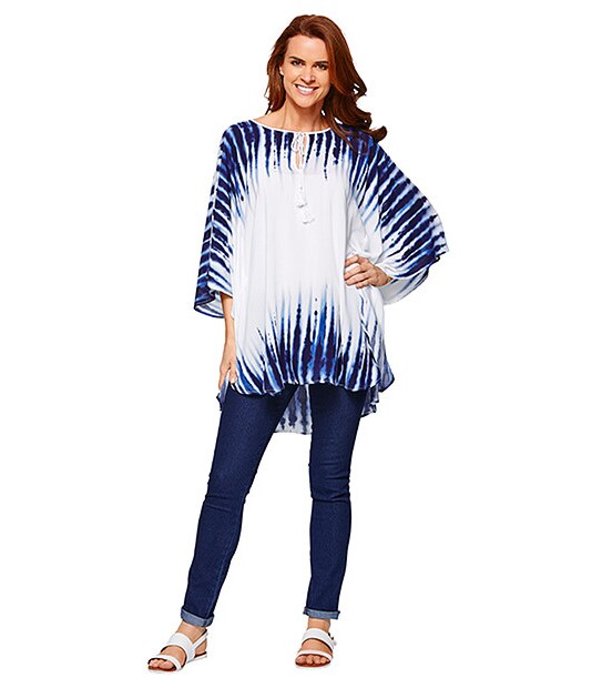 Keyhole Kimono - White / Blue 2 of 4