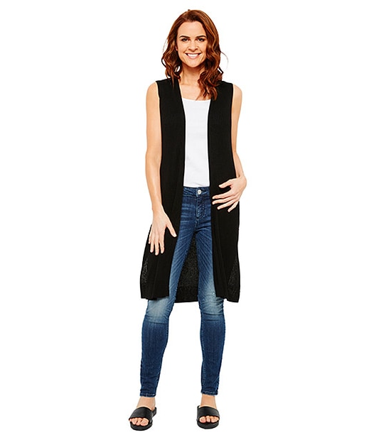 Longline Rib Vest - Black