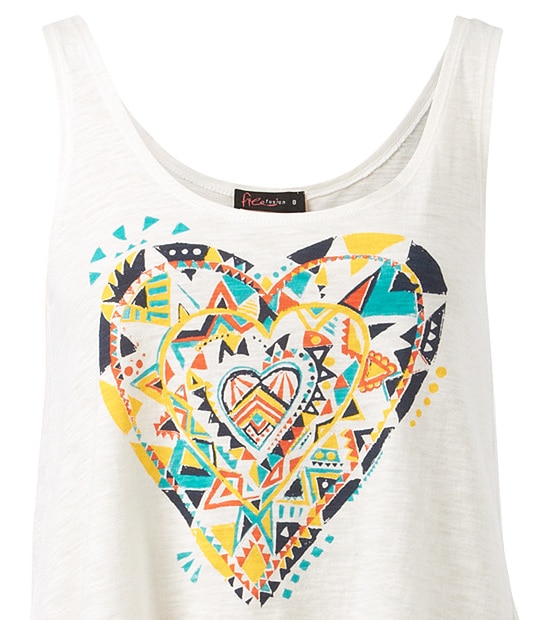 Free Fusion Heart Print Open Wrap Back Tank - White