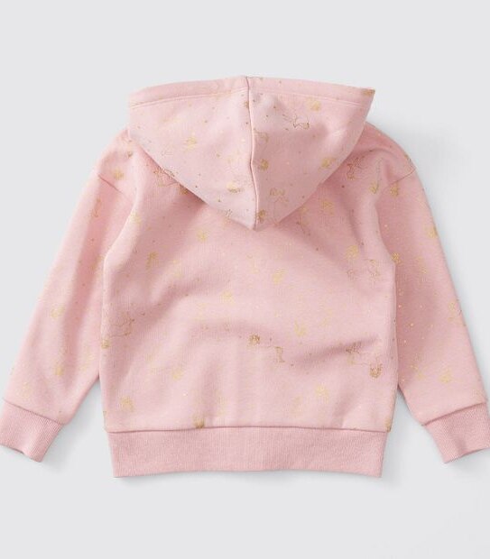Metallic Unicorn Print Zip Thru Hoodie - Pink